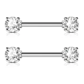 14G 2Pcs Classic Style CZ Nipple Barbell Set