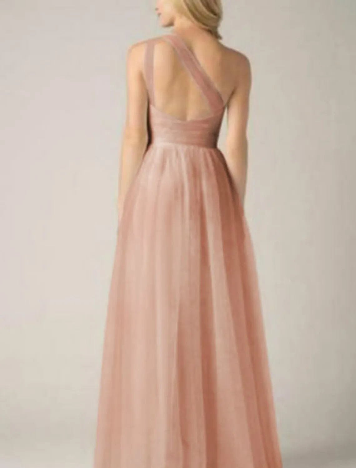 A-Line Bridesmaid Dress One Shoulder Sleeveless Elegant Floor Length Tulle