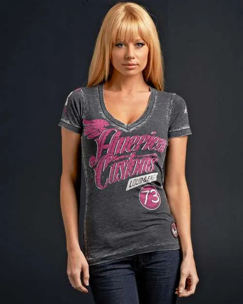 Affliction Speedway Baby V-Neck - Grey - Womens T-Shirt