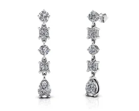 Alternating Diamond Drop Diamond Earrings with 2.92 ct.(finished) 7x5mm, 3.5mm, 3.8mm