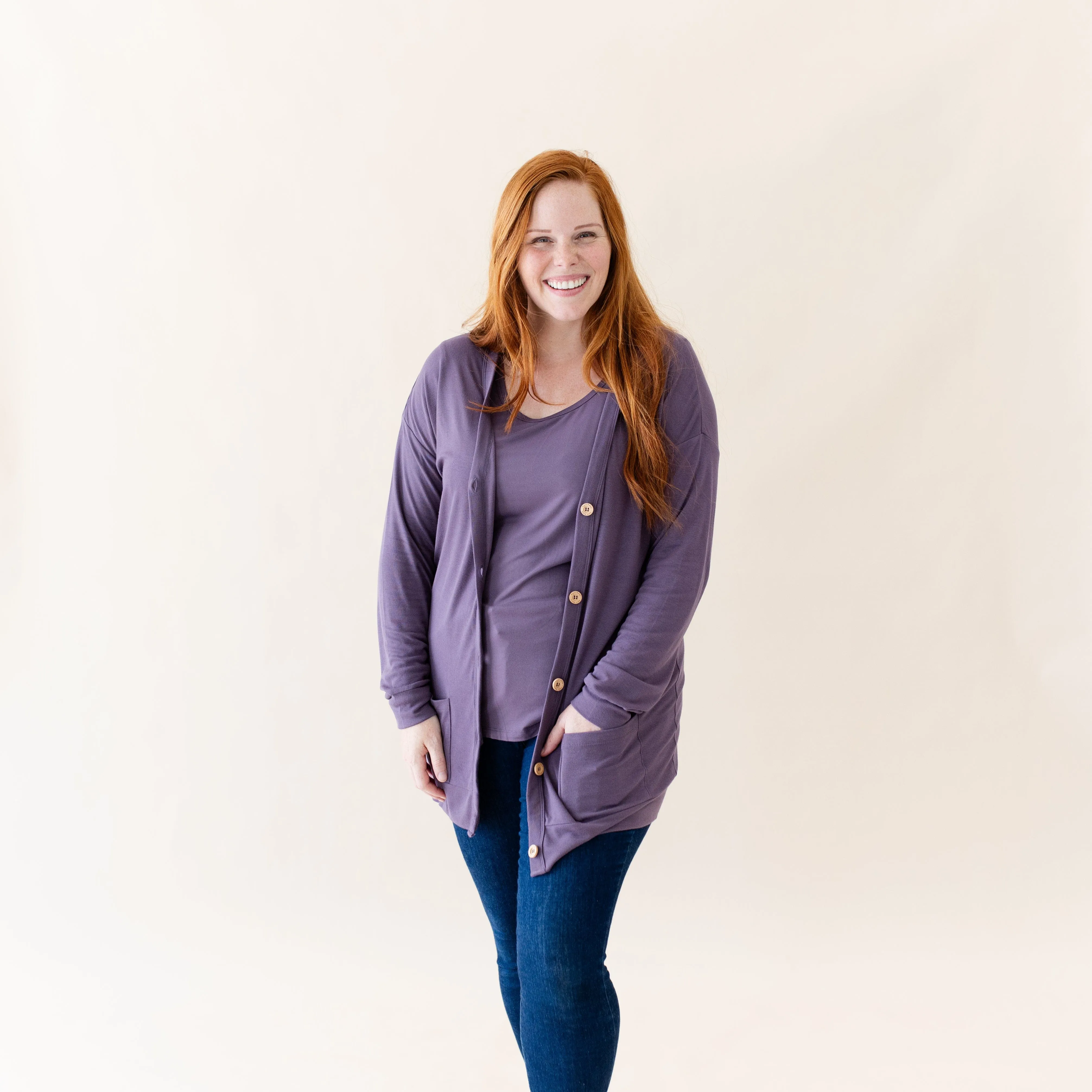 Bamboo Jersey Adult Cardigan in Currant