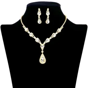 Beautiful Teardrop Stone Accented Rhinestone Necklace