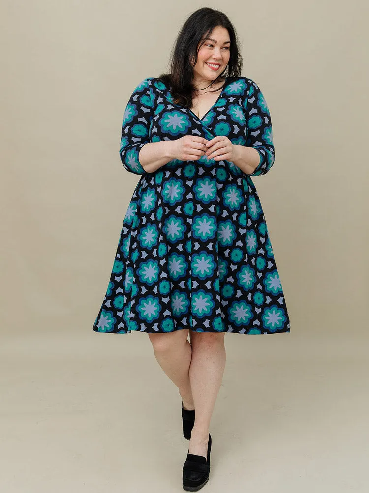 Callie 3/4 Sleeve Plus Size Wrap Dress - Mod Teal