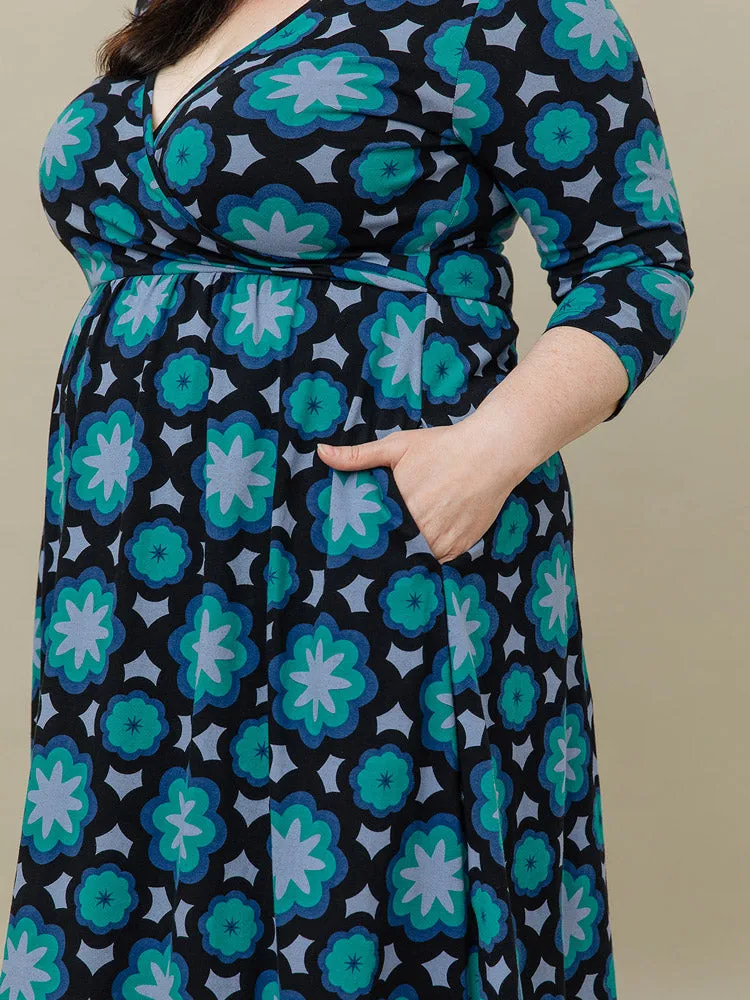 Callie 3/4 Sleeve Plus Size Wrap Dress - Mod Teal