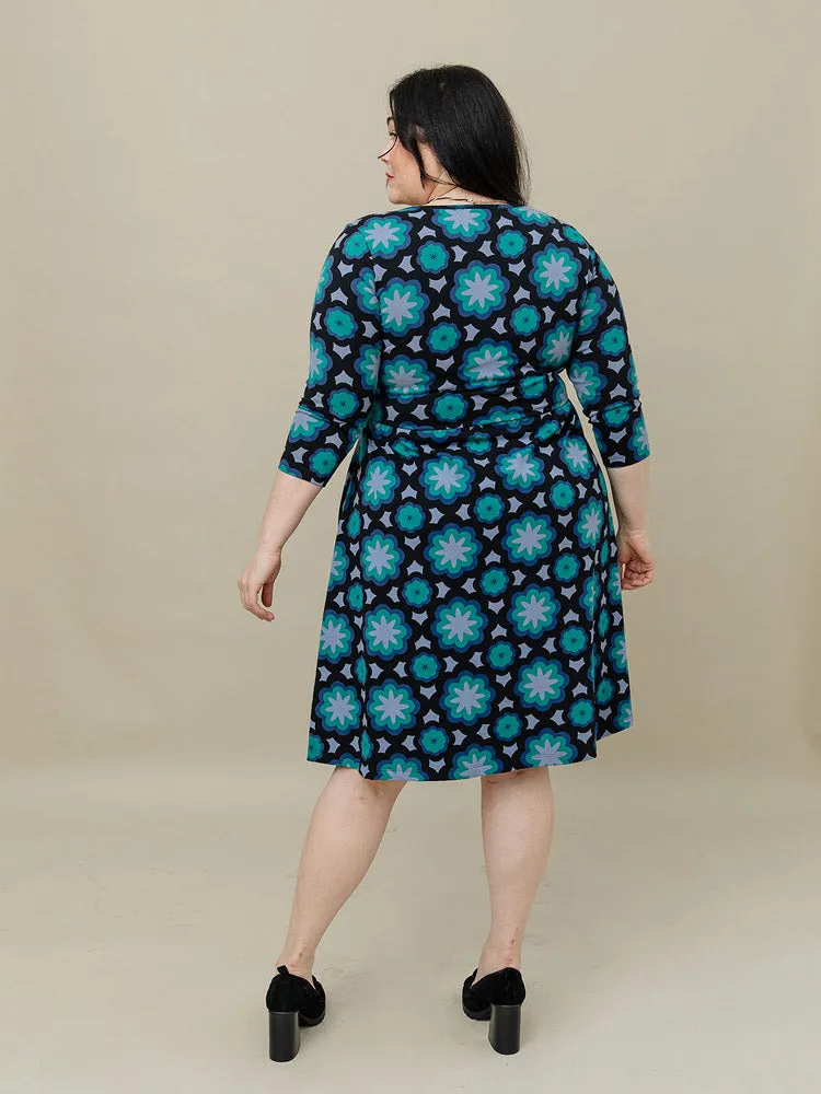 Callie 3/4 Sleeve Plus Size Wrap Dress - Mod Teal