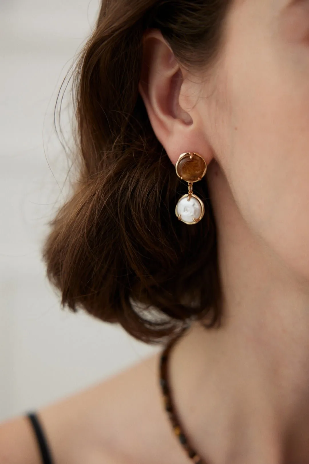 Coffee Milk Baroque Pearl Drop Earrings