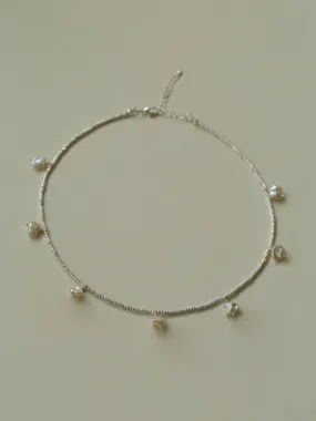 Elegant Natural Silver Beads and Pearl Pendant Necklace