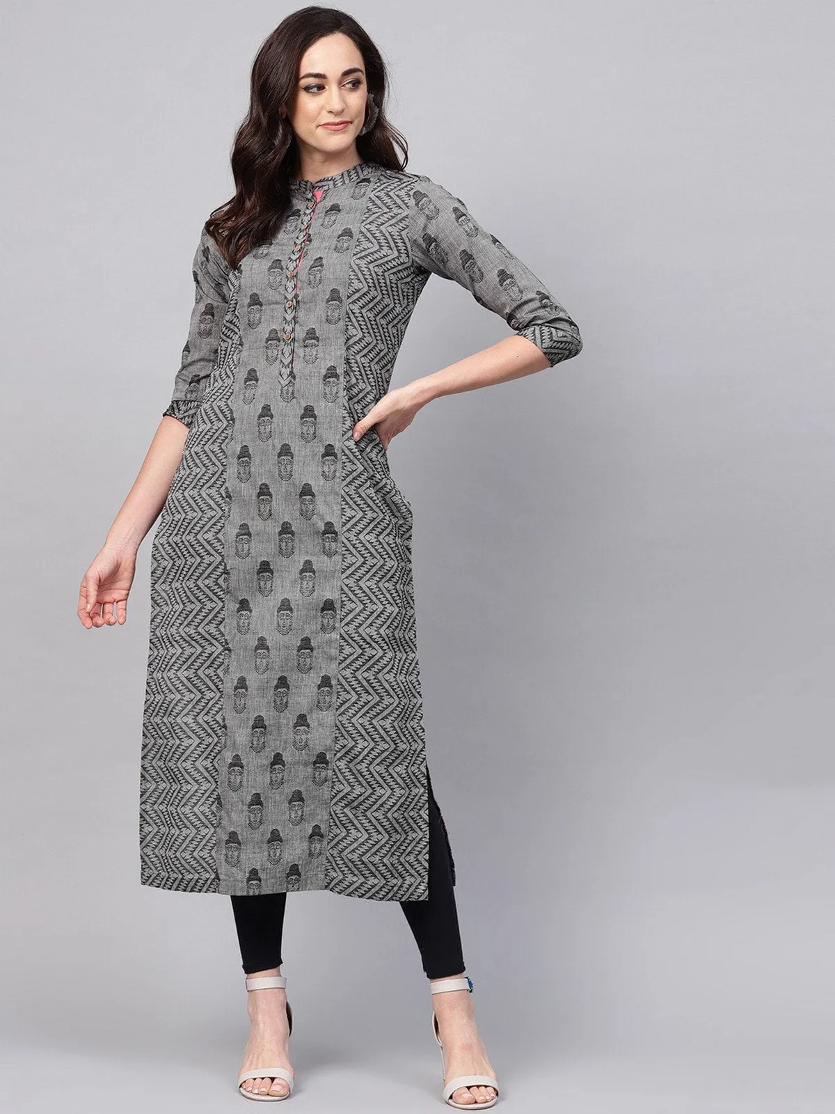 Grey Handloom Buddha Straight Kurta