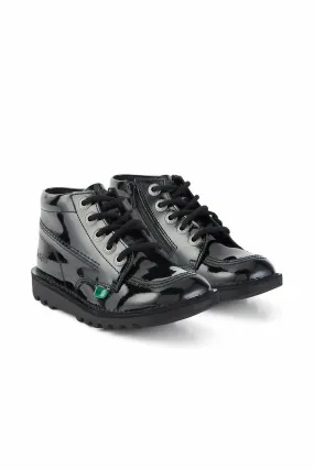 Kickers Kick Hi Zip black patent