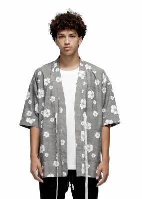 Konus Men's Floral Kimono Shirt in Gray