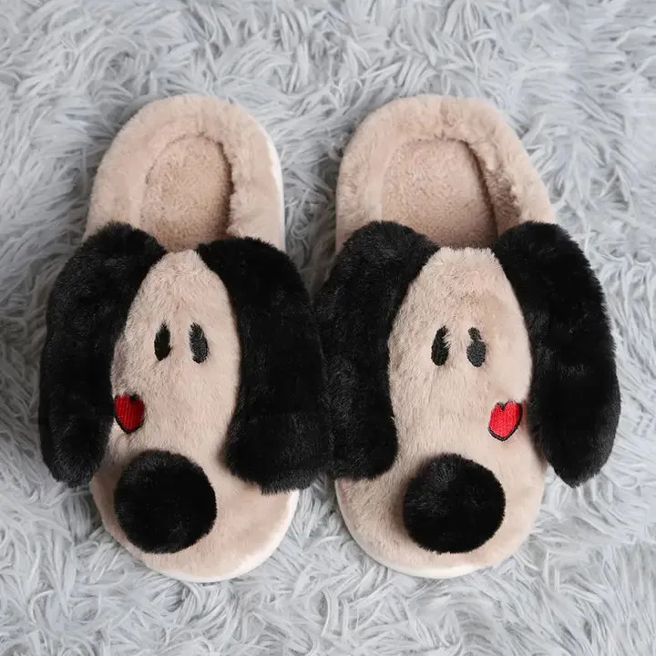 Ladies Plush Dog Face Slippers - Size Small/Medium