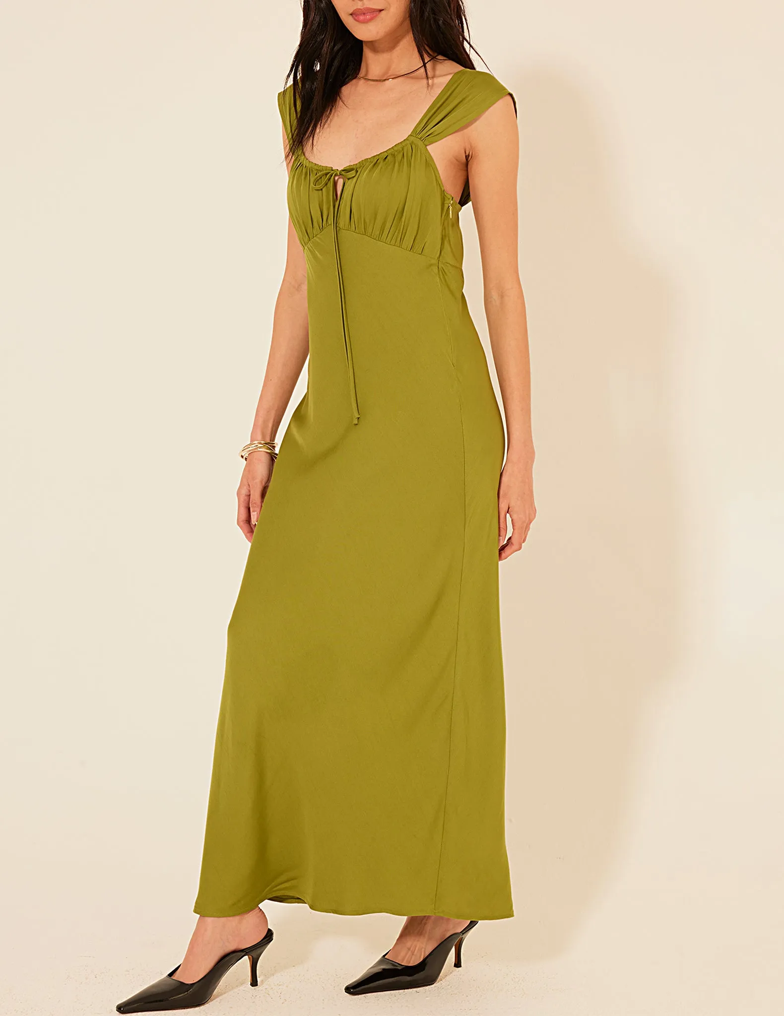 Lucile Green Gathered Maxi Dress