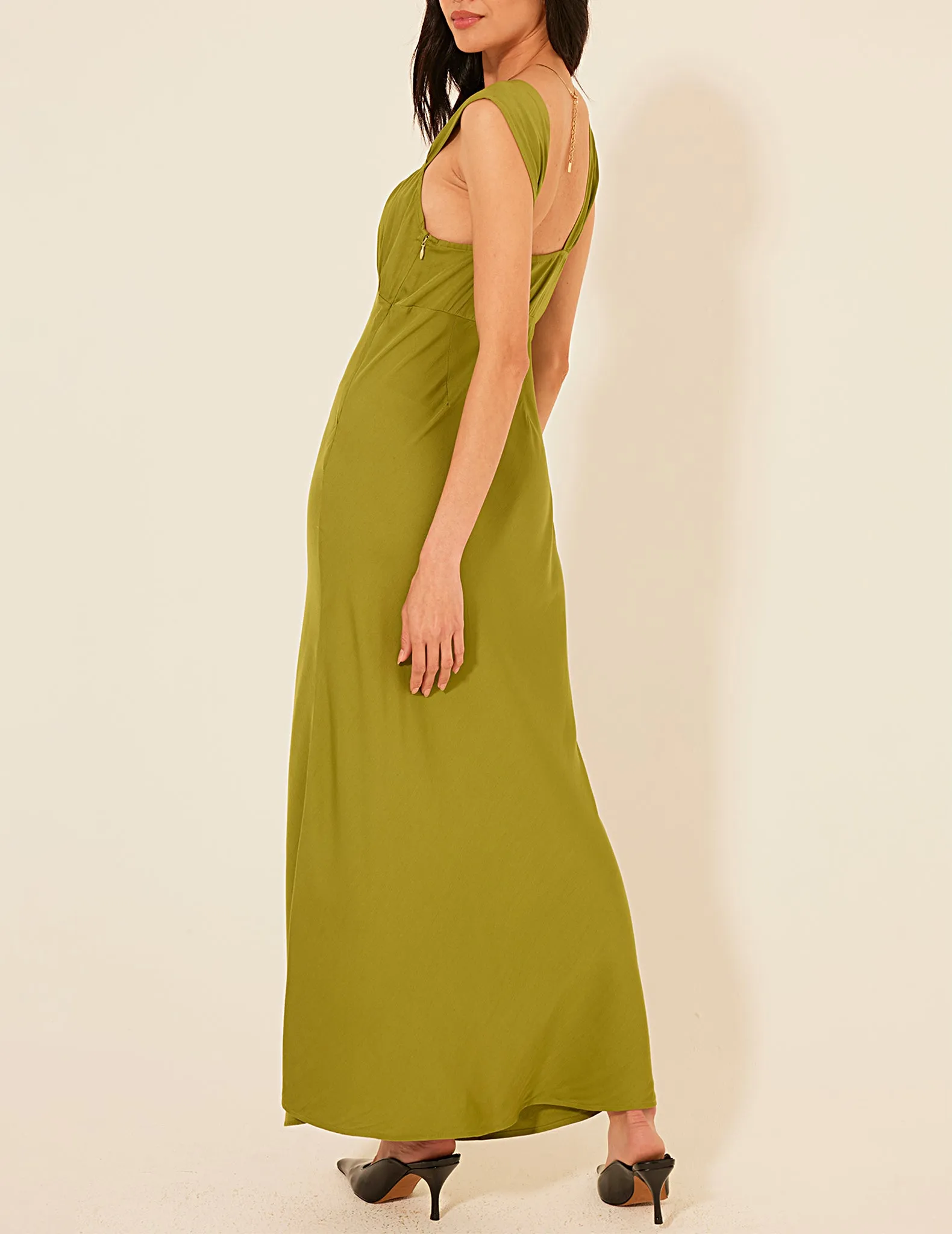 Lucile Green Gathered Maxi Dress