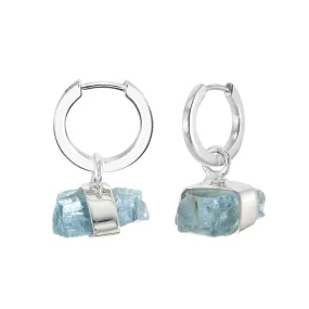 MINI ROUGH GEM - HOOP EARRINGS - AQUAMARINE - SILVER