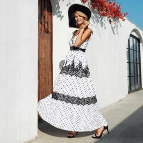 Polka Dot Lace Boho Dress, Black and White Bohemian Summer Dress For Women