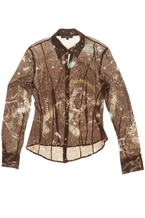 Robert Cavalli - Chocolate Brown and Aqua Constellation Blouse - L